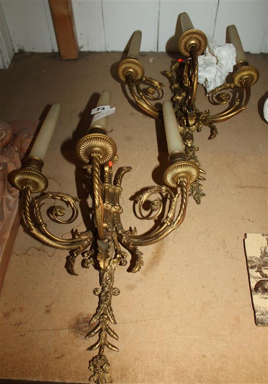 Pair of 3 branch light fittings